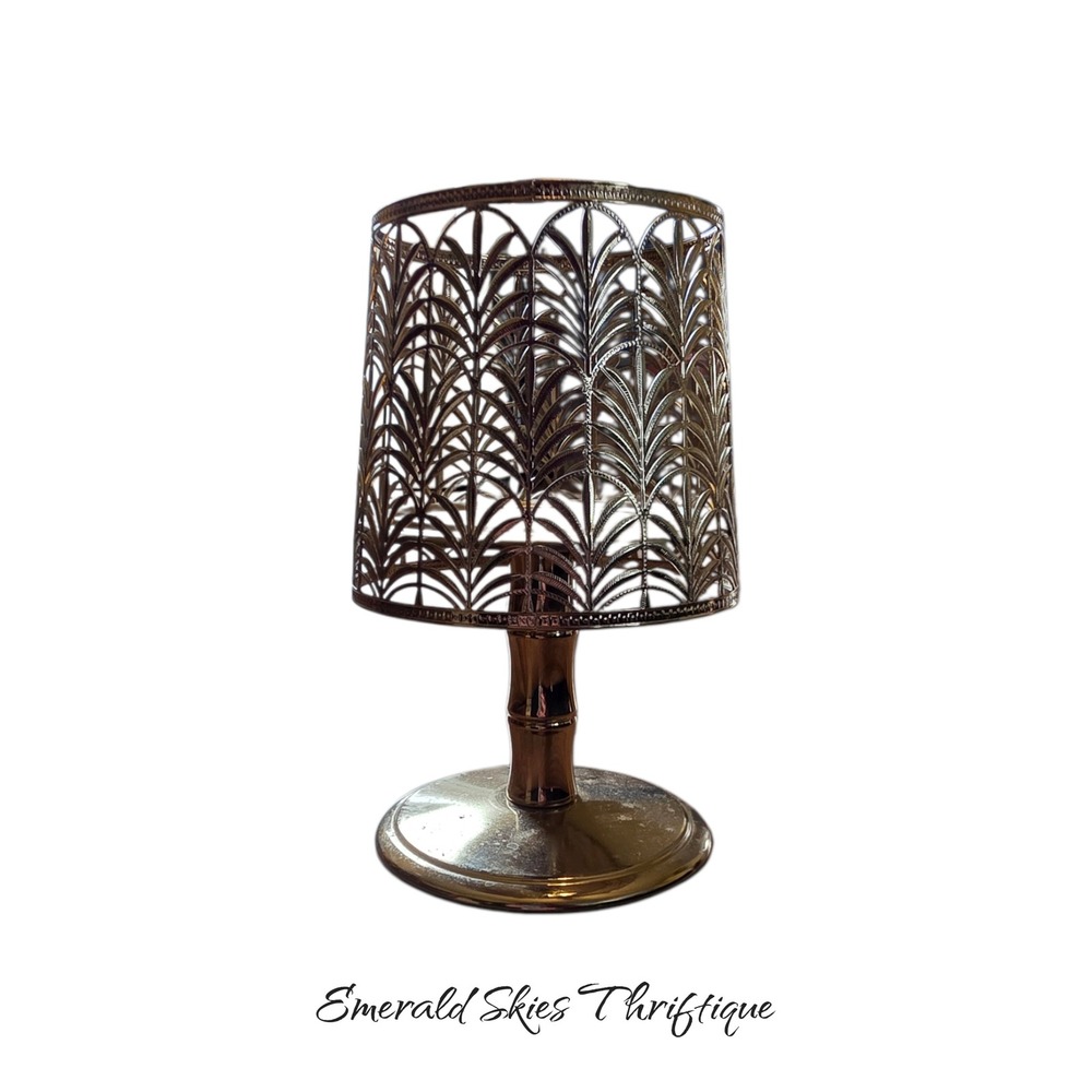 Bath Body Works PALM TREES Gold Metal Pedestal 3-wick Candle Holder free ship